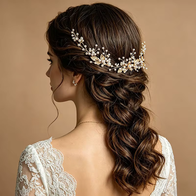 SLBRIDAL Ensemble d'épingles à cheveux de mariée faites à la main en alliage, ornées de fleurs, de feuilles, de strass, de cristaux et de perles, accessoires de coiffure de mariage, bijoux pour cheveu