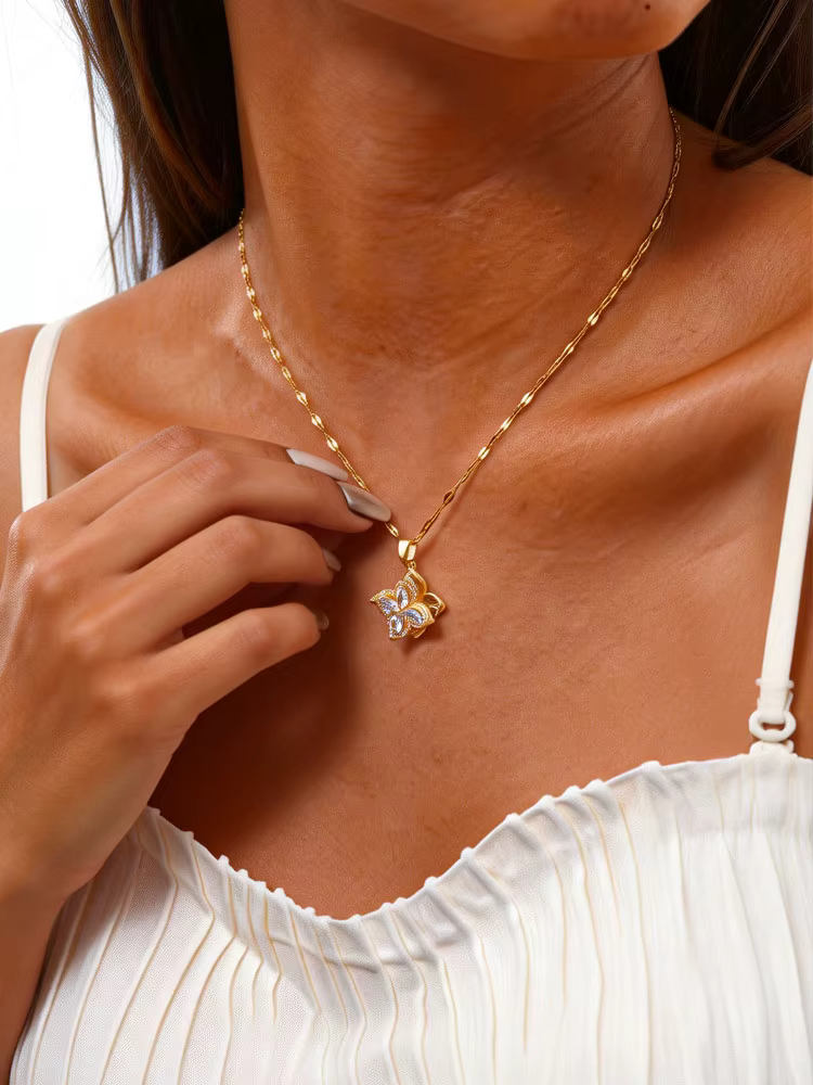 Collier chaîne de fleur de coeur de zircone d'acier inoxydable 316L