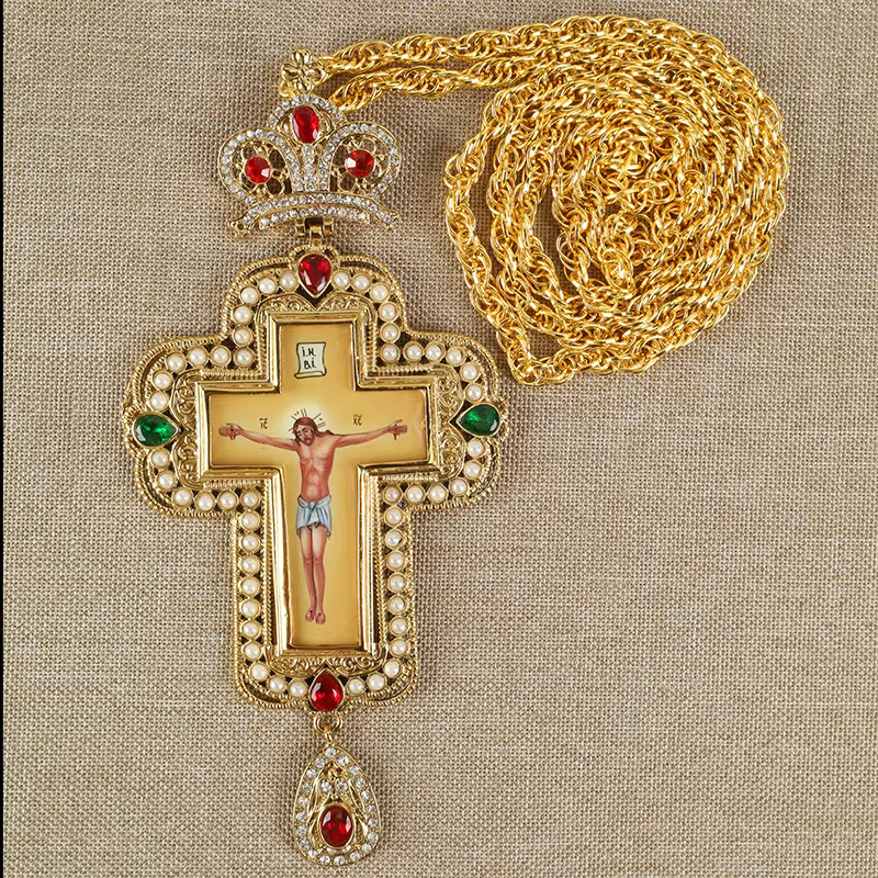 Collier long byzantin catholique avec crucifix