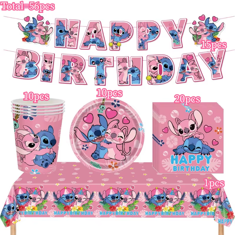 Décorations d'anniversaire Stitch & Ensemble de vaisselle