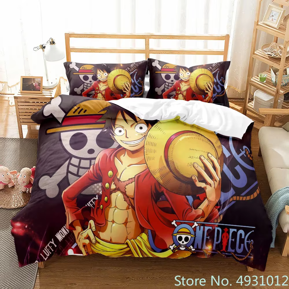 Une pièce Luffy garçon 3 pièces ensemble de literie couette dessin animé housse