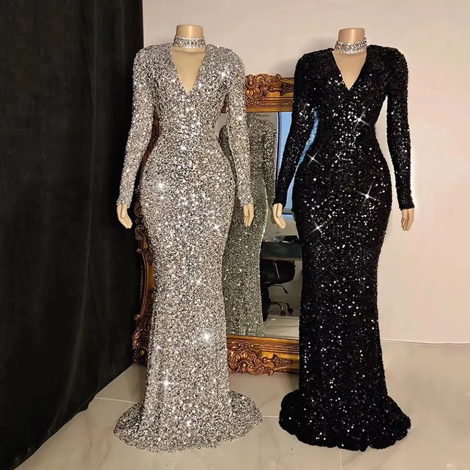 Robes de mariée sirène personnalisées à sequins scintillants