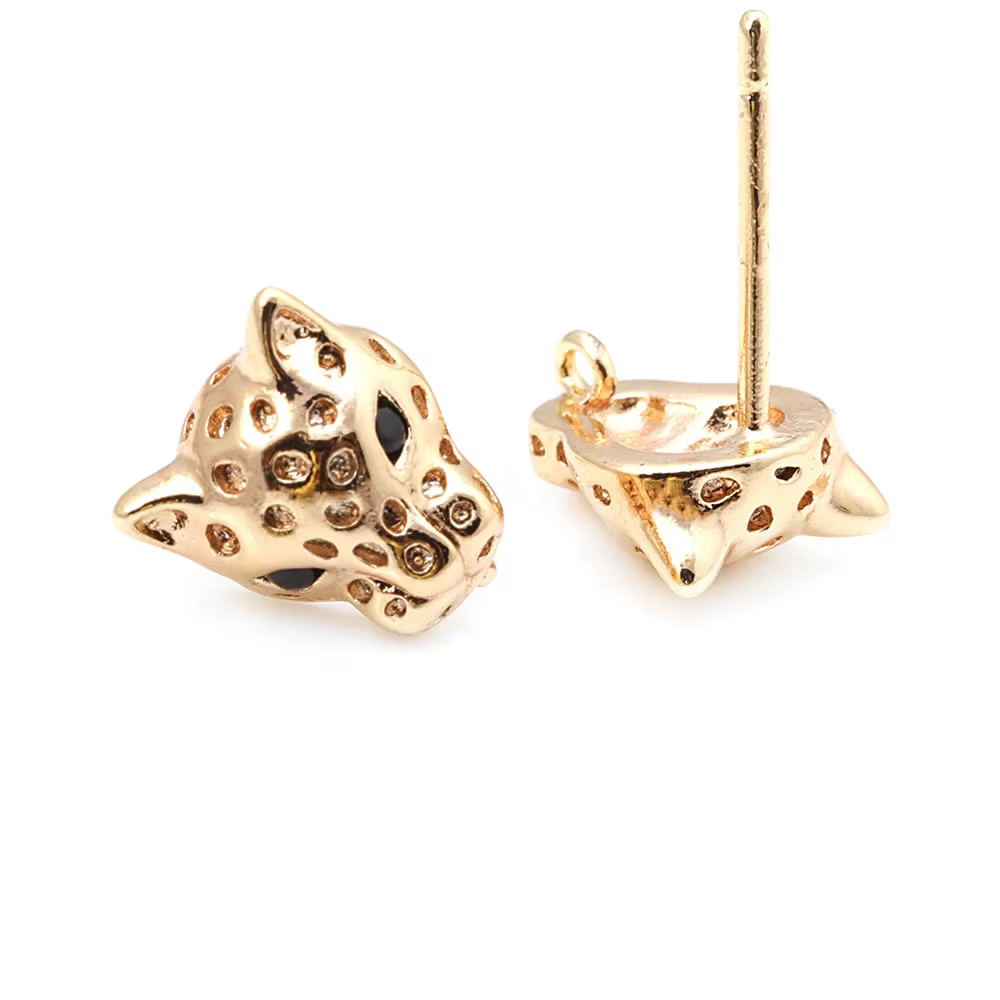 Boucles d'oreilles tête de Lion en laiton couleur or 18 carats