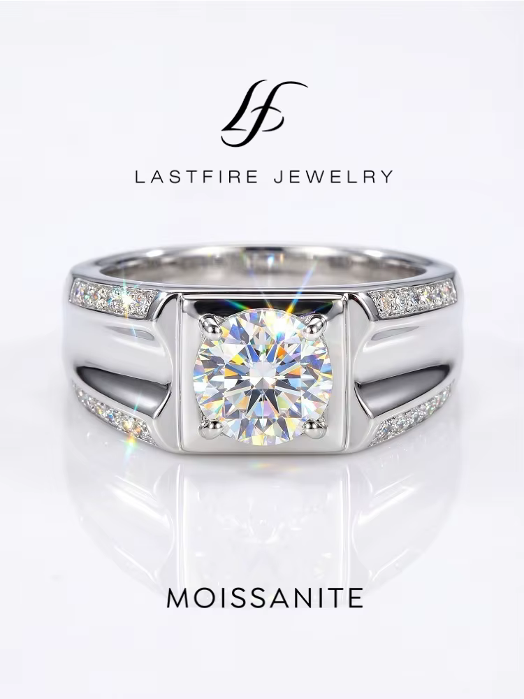 Bagues de mariage solitaires en moissanite brillante 1 carat pour hommes
