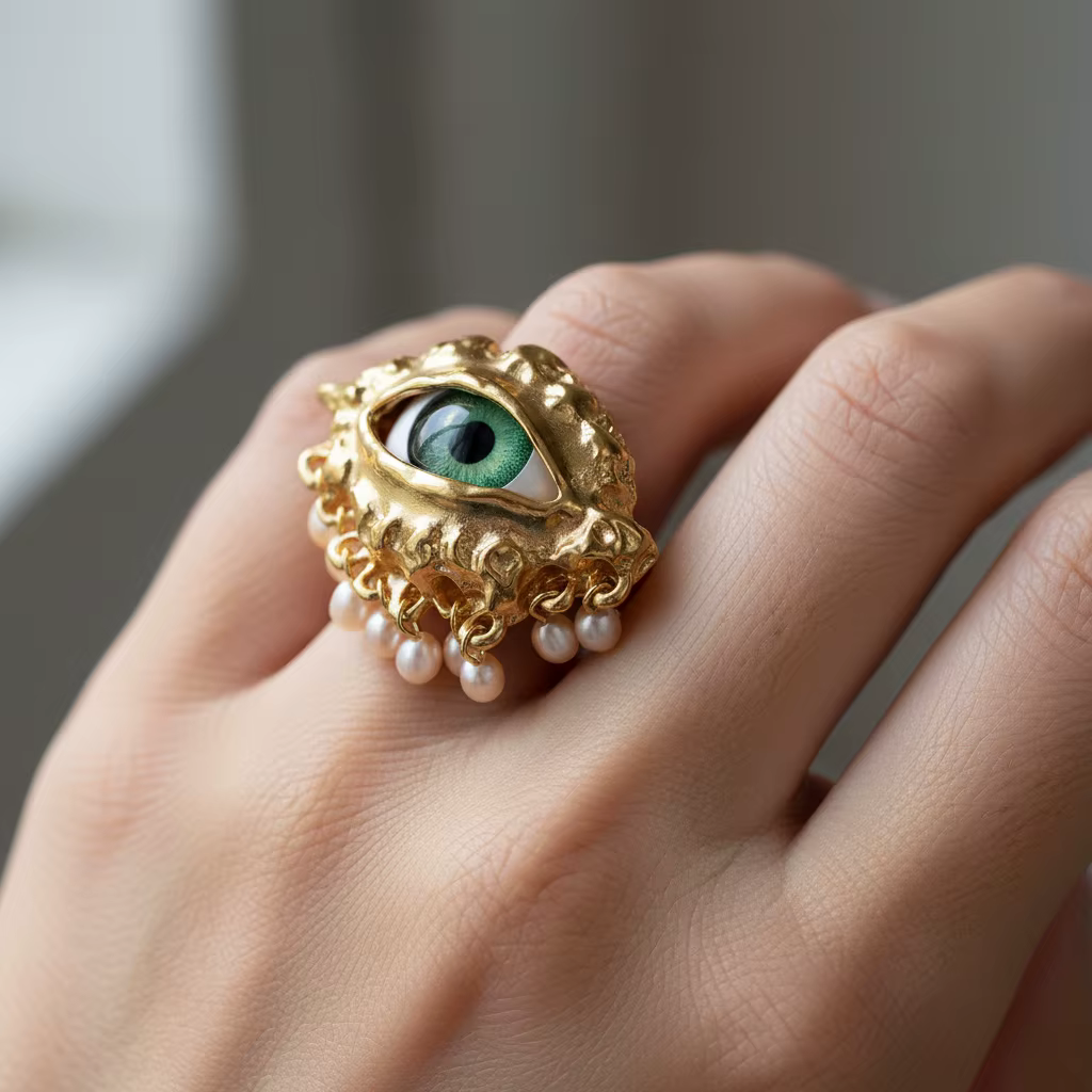 Bijoux Vintage oeil du diable anneau délicat imité perle glaçure