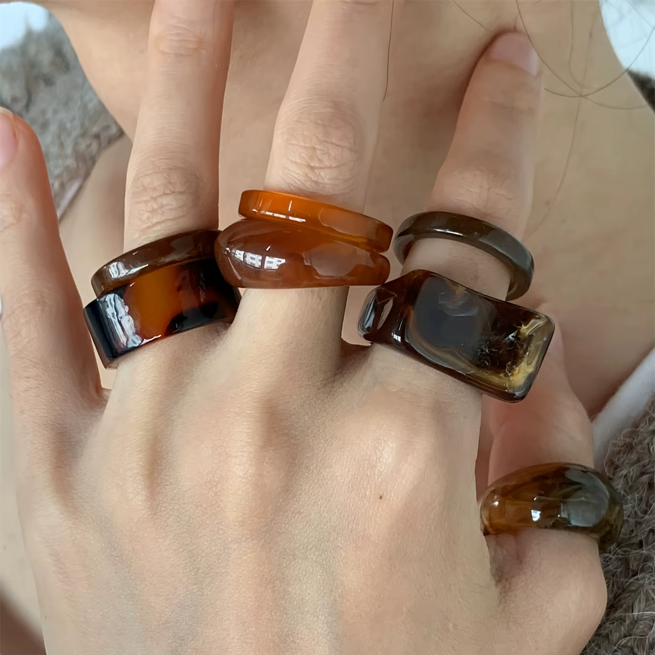 Bague à texture en mélange de résine de style bohème rétro