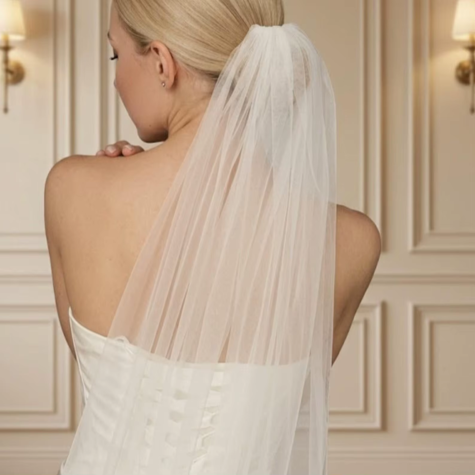 Voile de mariée simple en tulle doux avec peigne
