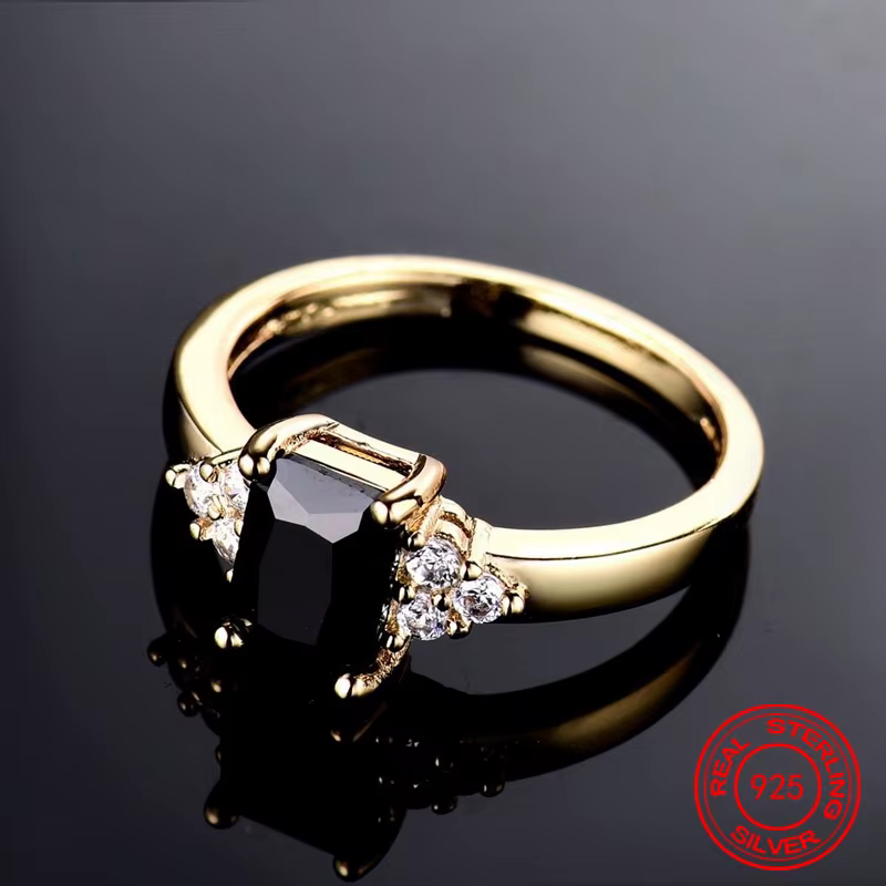 Bague SHYDAN en argent sterling 925 et or 18 carats avec zircon noir pour femme