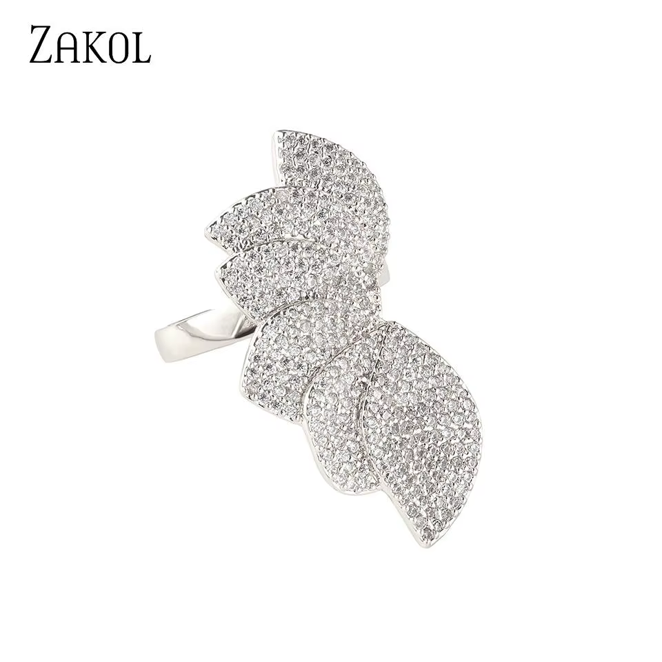 ZAKOL haute tempérament fleur conception Micro-ensemble CZ Zircon anneau pour les femmes exquis et élégant fête Banquet bijoux accessoires