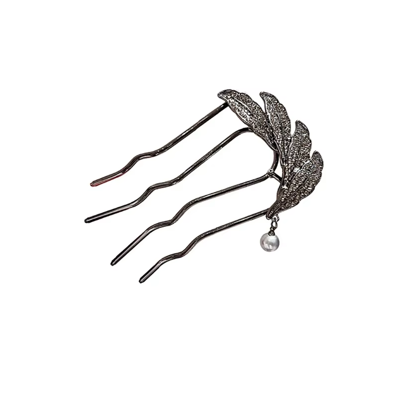 Peignes à cheveux en forme de U style antique avec strass et feuilles