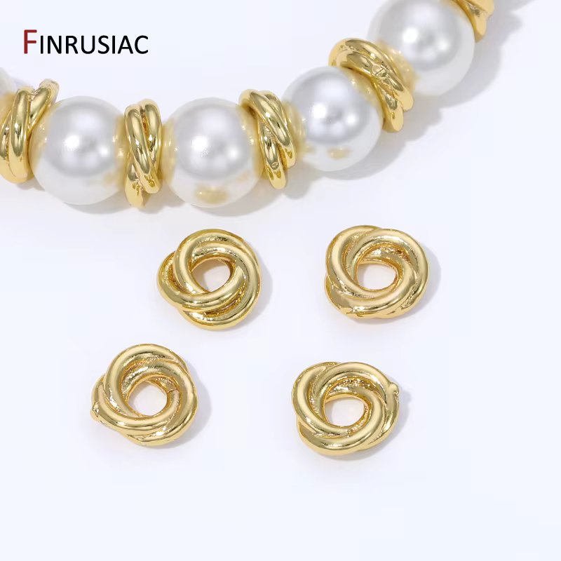 Perle d'espacement torsadée en laiton plaqué or 18 carats