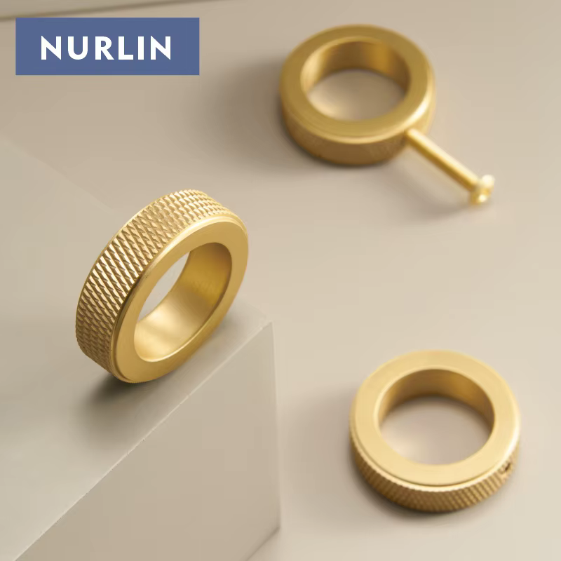 Nurlin en laiton massif diamant-coupe croix moletée anneau circulaire armoire boutons meubles tiroir doigt