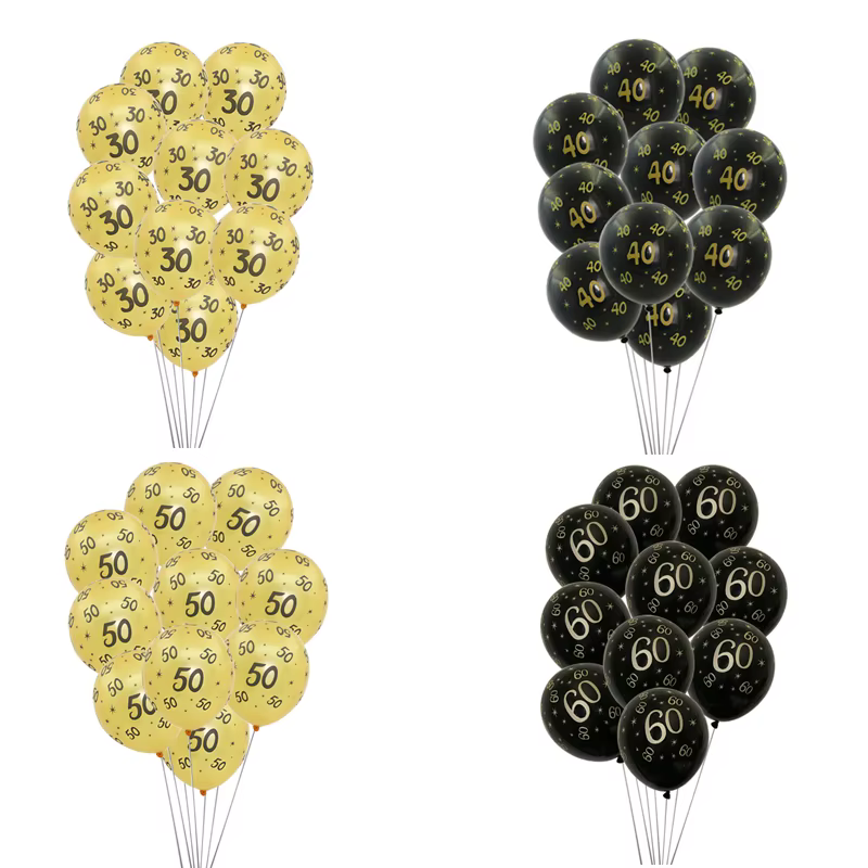 Ballons en Latex noir or 30 40 50 60 ans anniversaire adultes hommes femmes joyeux