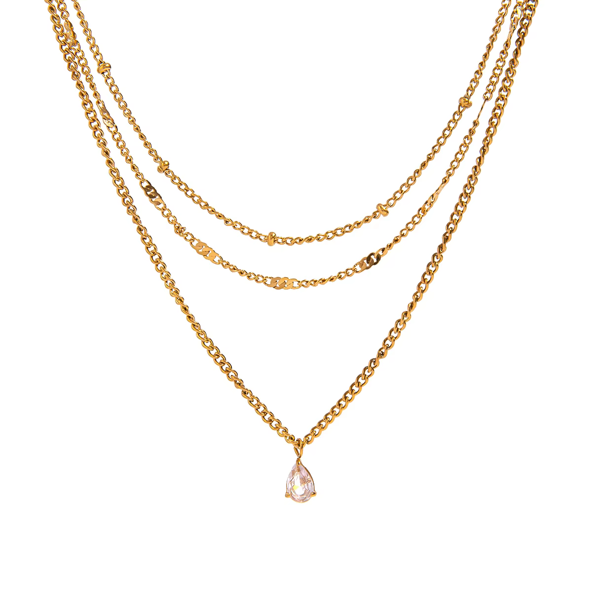 Zora minimalisme collier trois couches pour femme en acier inoxydable plaqué or 18 carats Zircon pendentif bijoux pour un usage quotidien