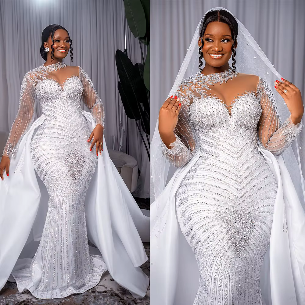 Robes de mariée sirène grande taille avec Train détachable