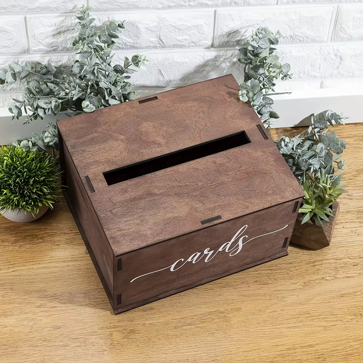 Boîte en bois vintage pour cartes de vœux