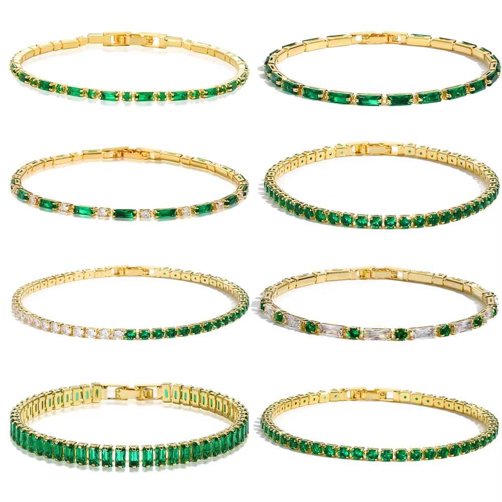Bracelets de Tennis de luxe en zircone cubique émeraude pour femmes