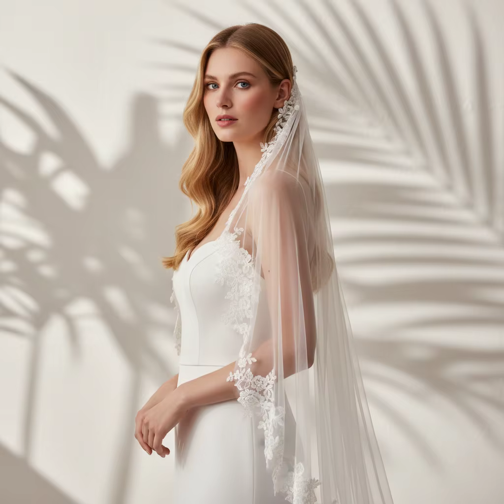 Voile de mariée élégant avec bordure en dentelle florale exquise