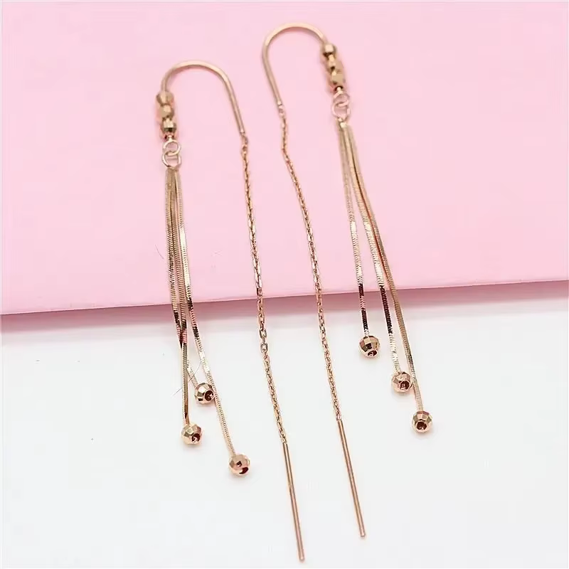 585 or violet longue ligne d'oreille 14k or rose géométrique perle ronde mode doux gland chaîne boucles d'oreilles pour les femmes bijoux de luxe