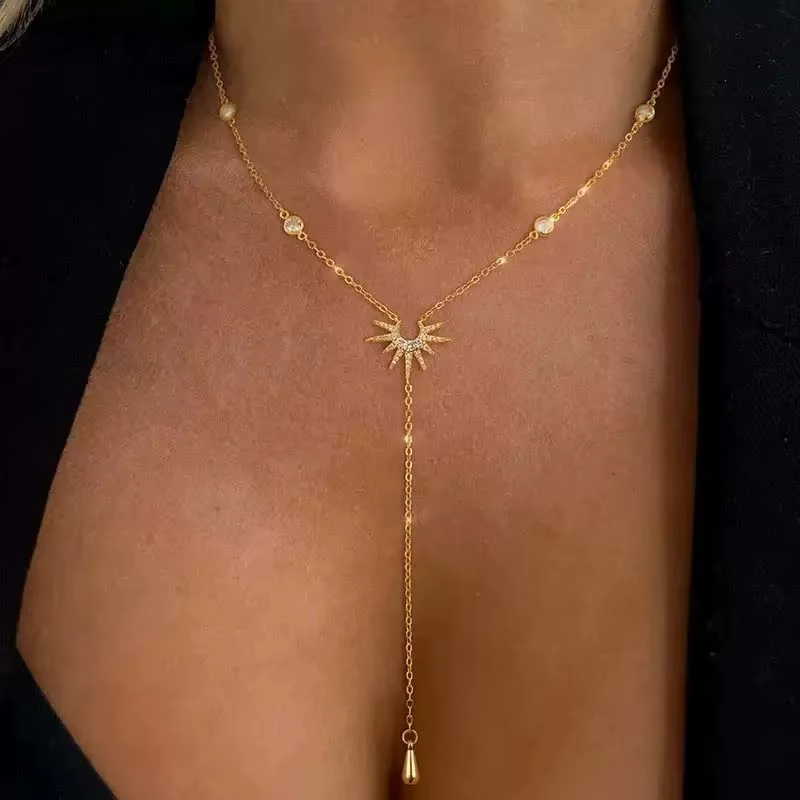Collier pendentif en forme de Y en acier inoxydable pour femmes et filles