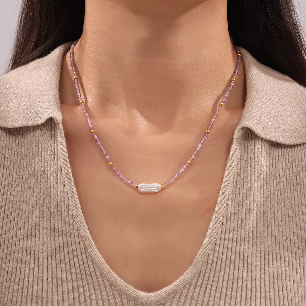 Collier de Charbon Naturel Baroque pour Femme