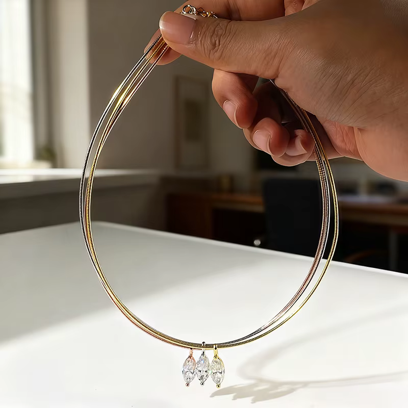 Smyoue 3CT 7*14MM Marquise coupe Moissanite collier pour femmes Solitaire pendentif chaîne scintillante laboratoire diamant pur 925 bijoux