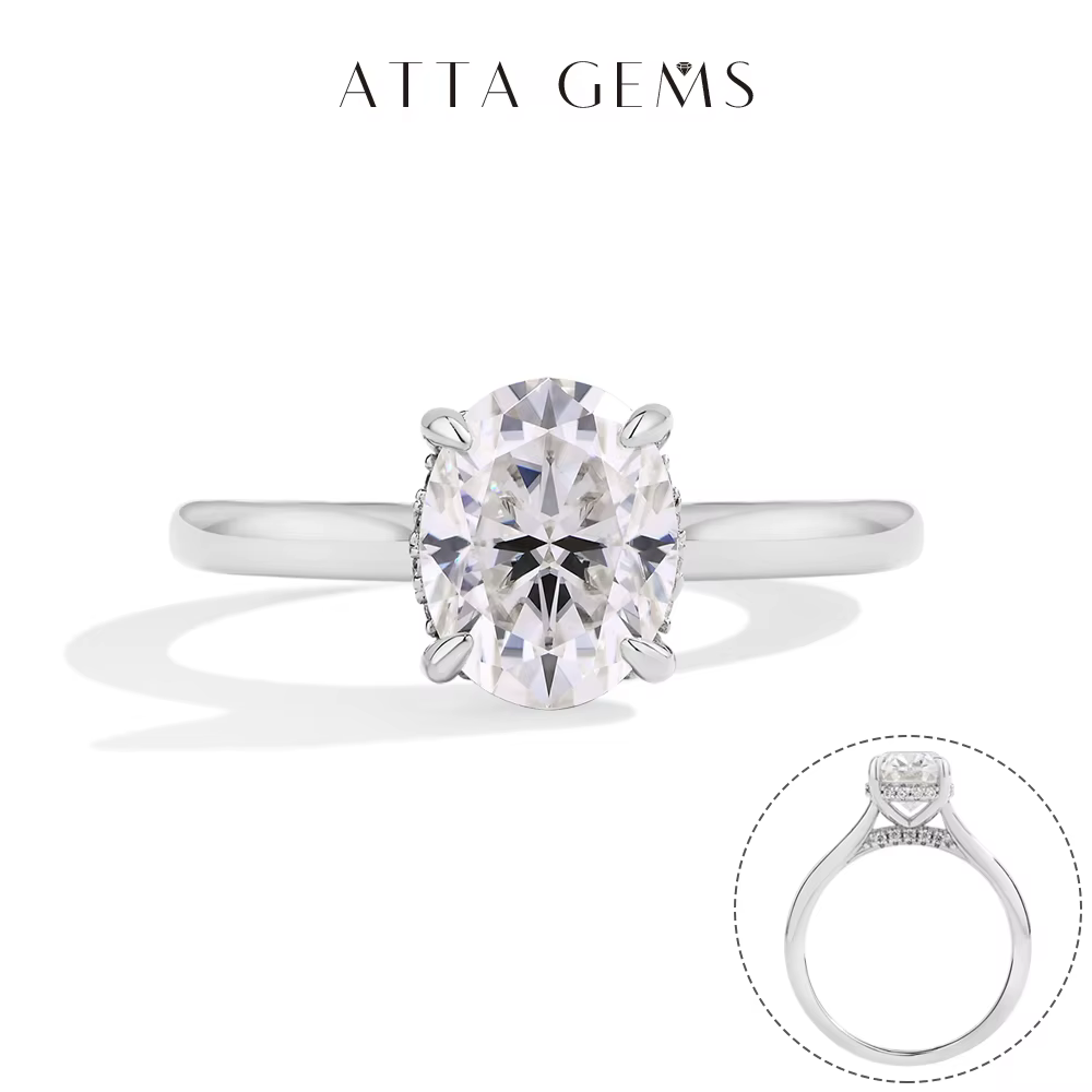 ATTAGEMS AU750 2.0CT bague Moissanite ovale coupe laboratoire diamant solide 10K 14K 18K or pour les femmes fiançailles mariée mariage bijoux fins