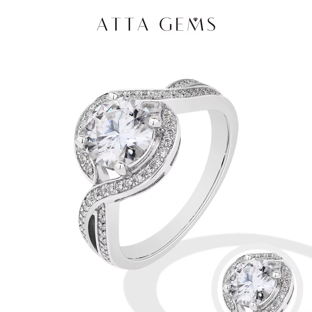 ATTAGEMS RoundCut 1.5CT Moissanite anneaux pour femmes 925 bague certifiée en argent plaqué or jaune fiançailles mariage bijoux de luxe