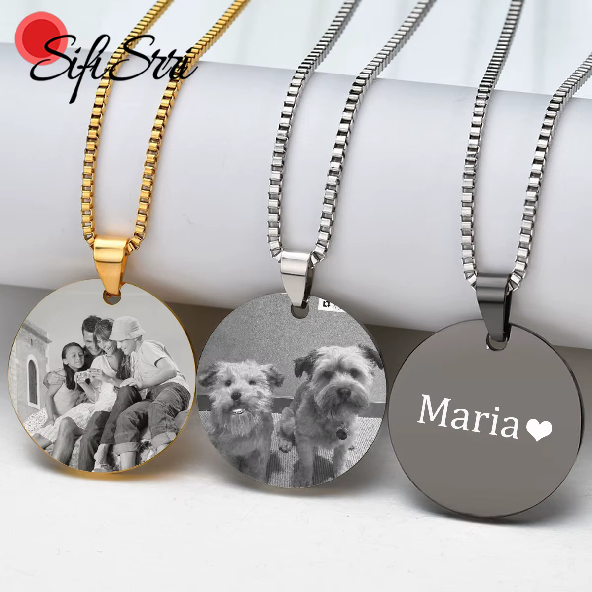 Sifisrri-Collier en acier inoxydable avec image gravée