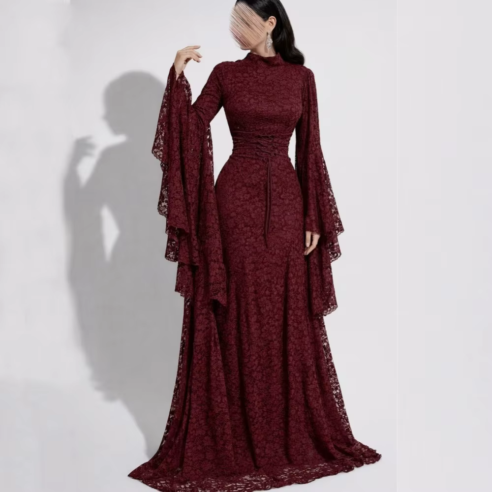 Robe de soirée formelle personnalisée en dentelle plissée