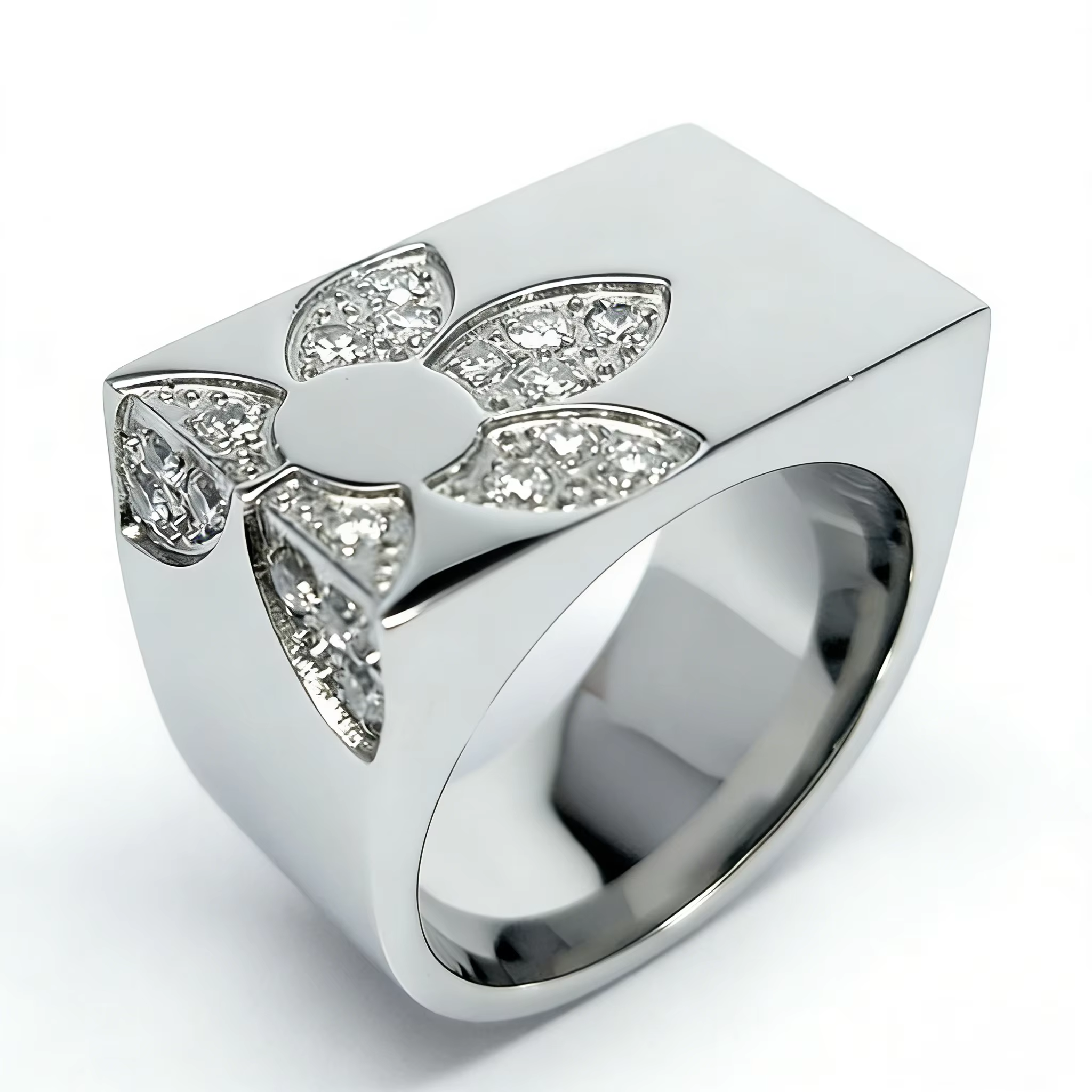 Bague en cuivre de style géométrique moderne avec incrustation florale de pierres précieuses artificielles