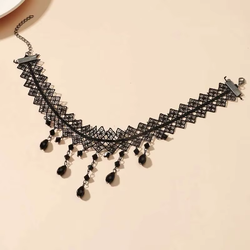 Collier Punk gothique en dentelle noire pour femmes
