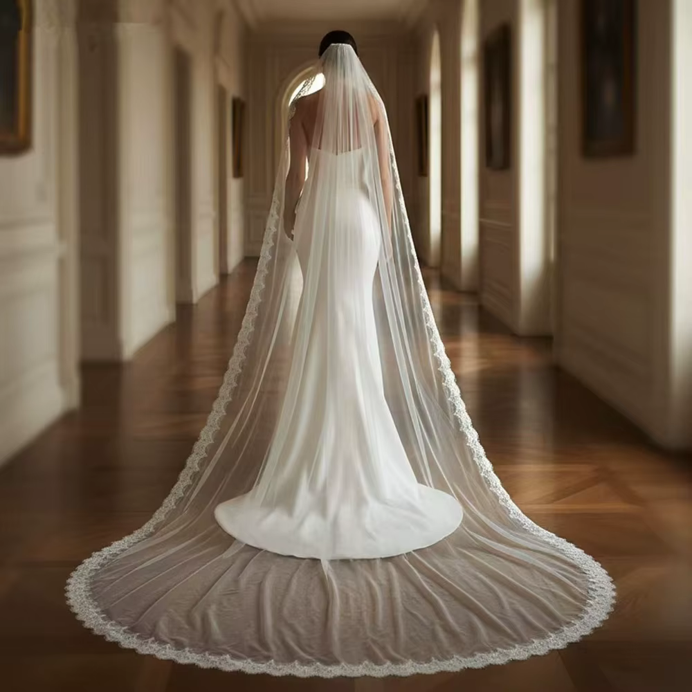 Voile de mariée élégant de 250 cm de long avec bordure en dentelle
