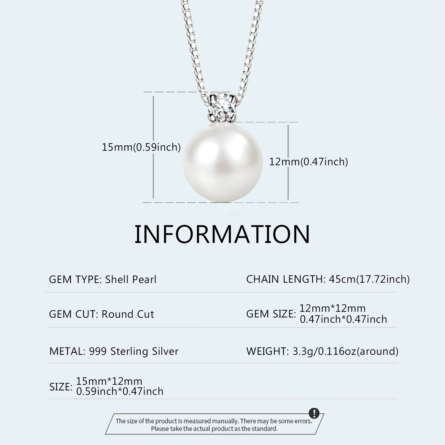 OZAN – collier avec pendentif en perles rondes en argent Sterling S999