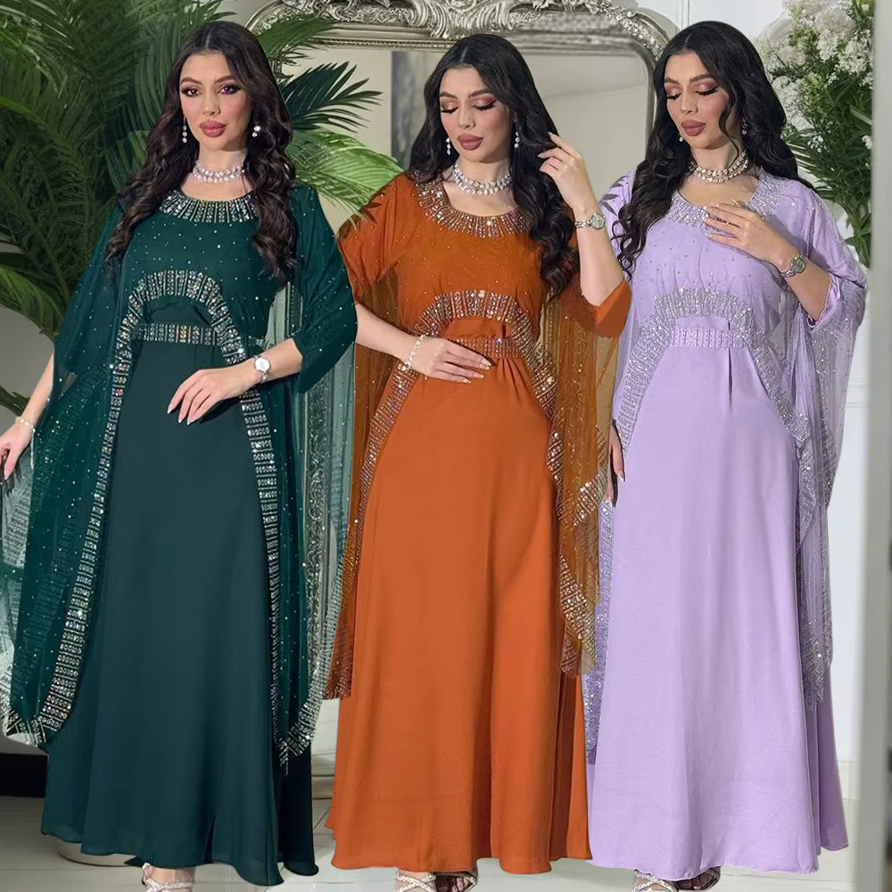 Dubaï marocain arabie saoudite musulmane luxe mode femmes vêtements Abaya diamant ensemble Robe