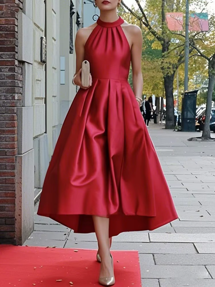 Robe de soirée en Satin bordeaux pour femmes