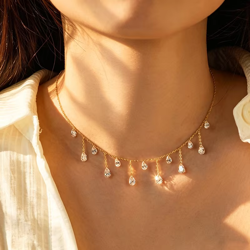 Collier pendentif empilable Smyoue plaqué or 18 carats avec zircon 5A pour femmes et filles
