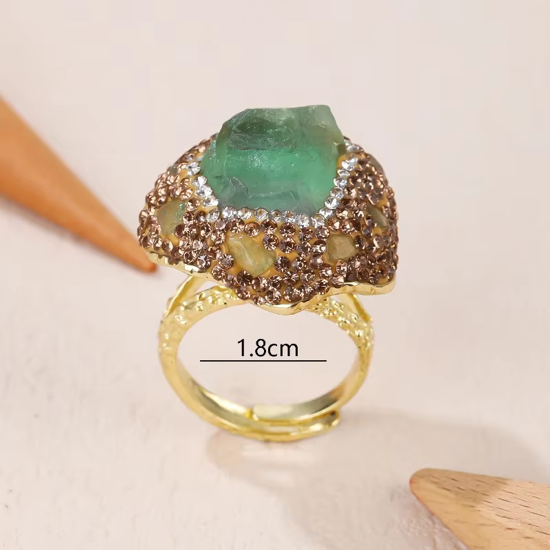 Bagues en cristal de Fluorite verte naturelle pour femmes
