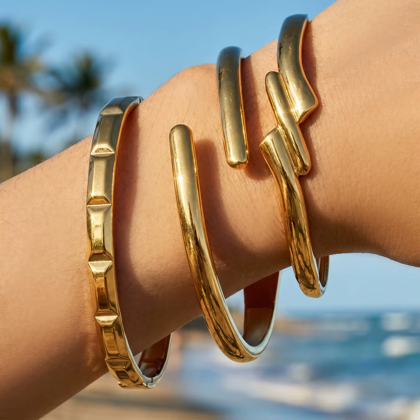 Bracelet en acier inoxydable 316L plaqué or 18 carats pour femmes