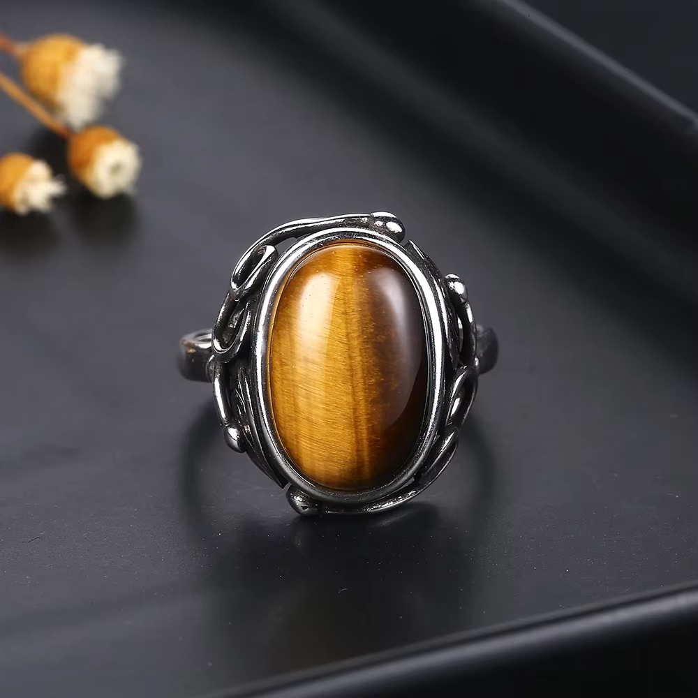 Bague vintage en pierre naturelle pour femmes et hommes