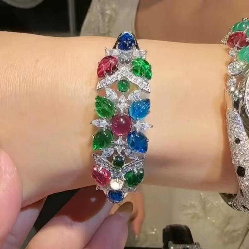 Bracelet en Argent Sterling 925 avec Pierres Précieuses Gravées