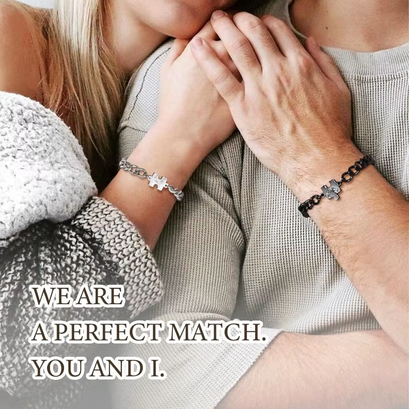 Bracelets assortis en acier inoxydable pour hommes et femmes