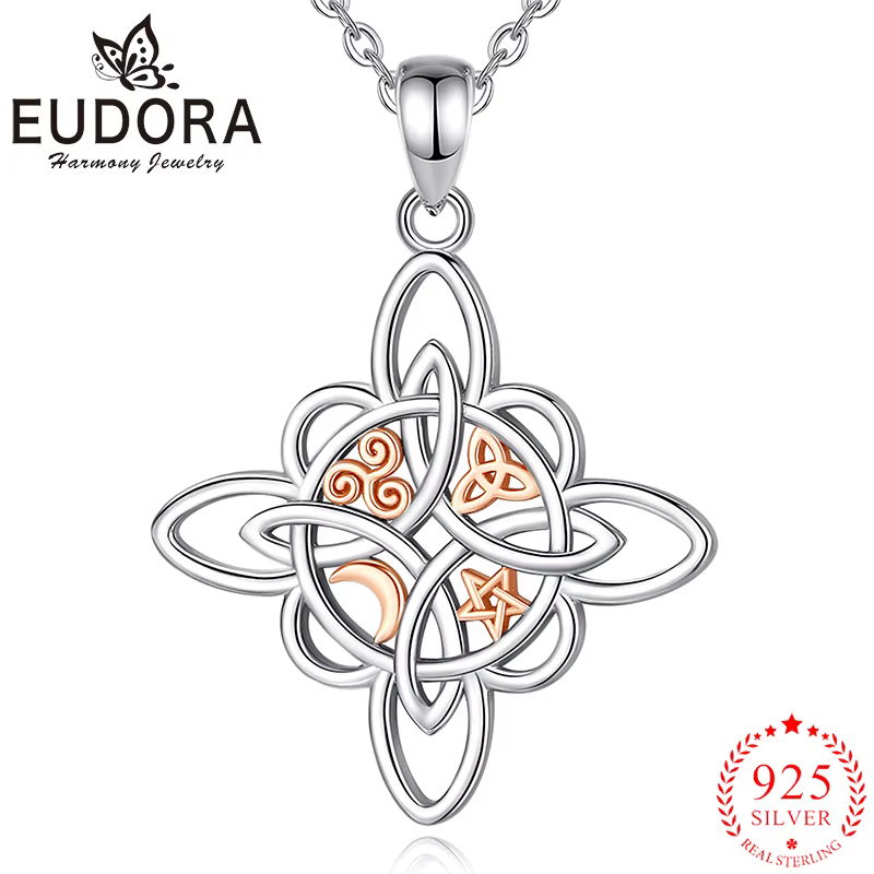 Eudora 925 argent Sterling noeud de sorcière collier sorcellerie