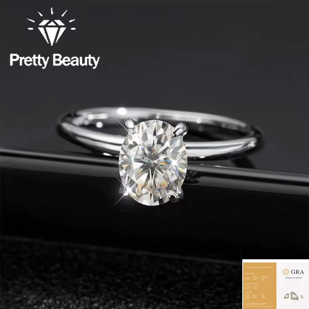Belle bague de fiançailles solitaire en moissanite ovale
