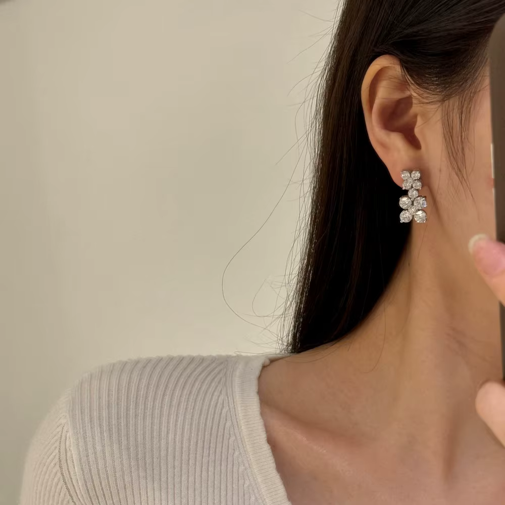 Vinregem Sparkling Lab créé saphir haute teneur en carbone diamant gemmes boucles d'oreilles en argent Sterling 925 bijoux fins en gros