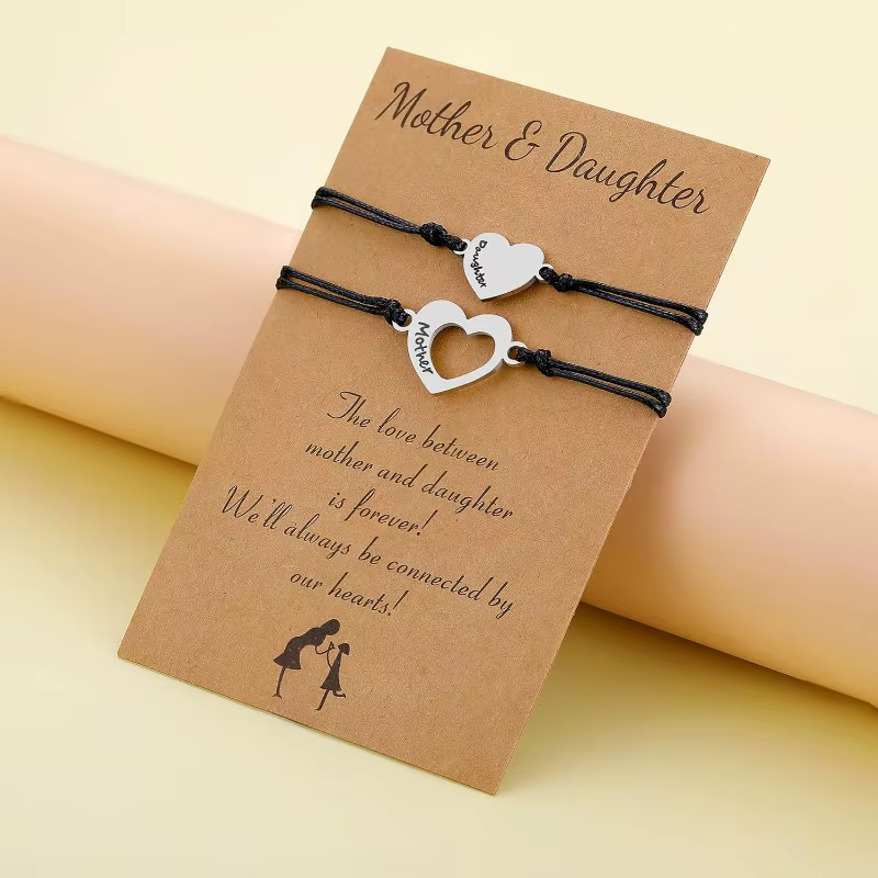 Cadeaux pour la fête des mères - Ensemble de bracelets en forme de cœur assortis mère-fille