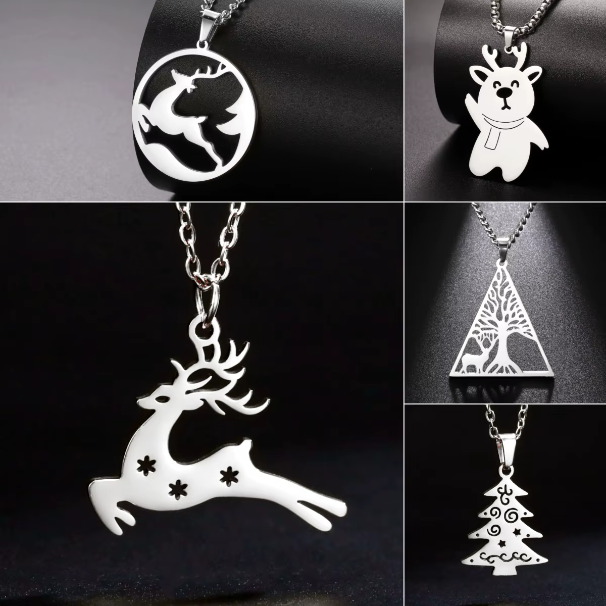 Collier pendentif arbre de renne en acier inoxydable pour hommes et femmes