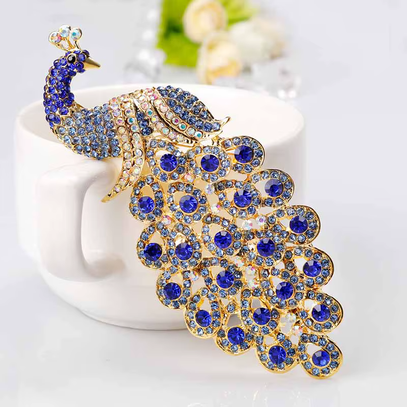 Belle saphir bleu cristal strass paon broche bijoux
