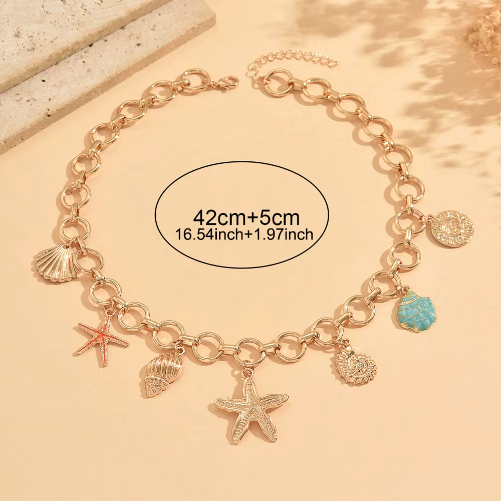 Collier ras-de-cou en chaîne épaisse dorée avec pendentif étoile de mer