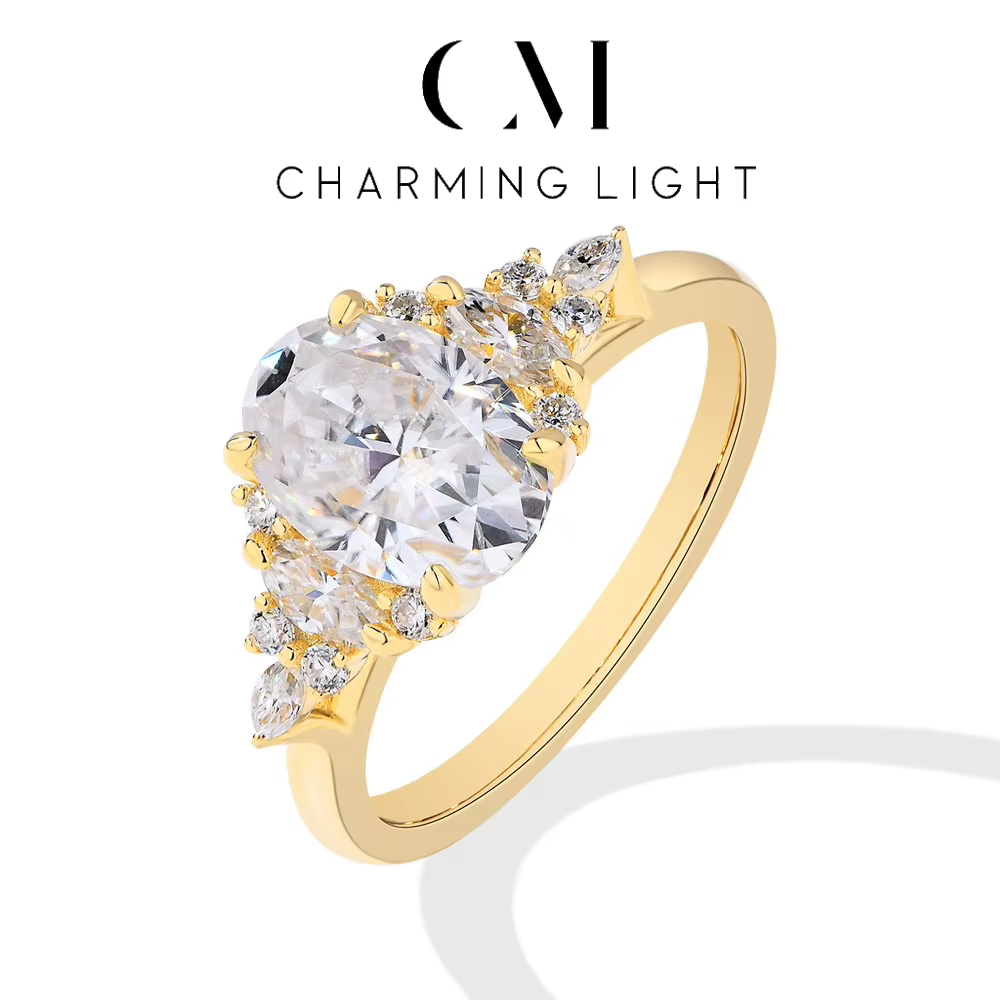Charmant luxe 2.5CT Moissanite plaqué or jaune bague en diamant 925 en argent Sterling pour fiançailles mariage anniversaire beaux cadeaux